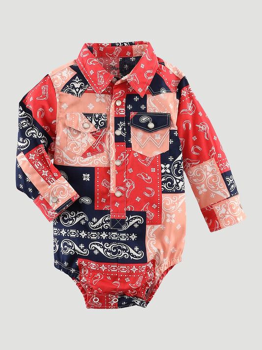 WRANGLER BABY GIRL'S PATCHWORK WESTERN SNAP BODYSUIT IN PATCHWORK