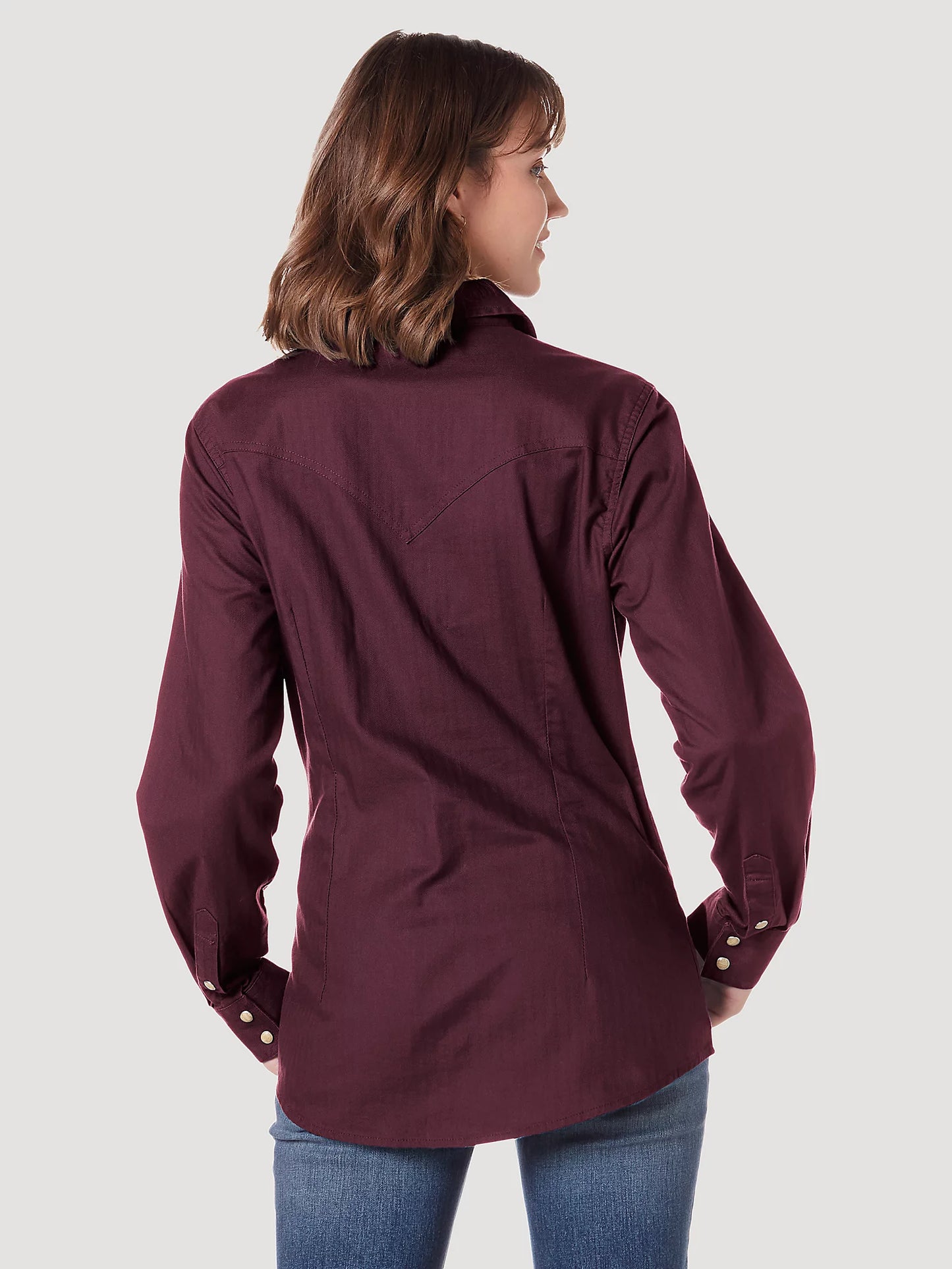 WRANGLER WOMEN'S  EMBROIDERED WESTERN YOKE SHIRT IN WINE TASTING