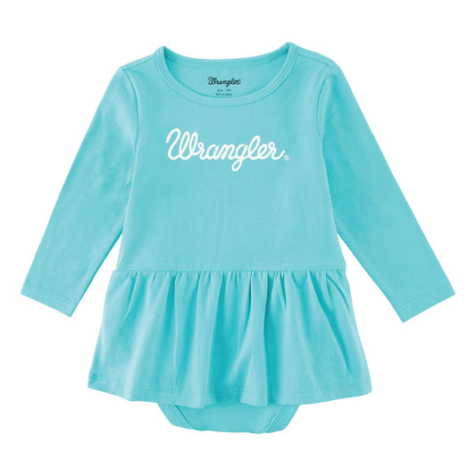 WRANGLER BABY GIRL'S LONG SLEEVE LOGO SKIRTED BODYSUIT IN CERAMIC