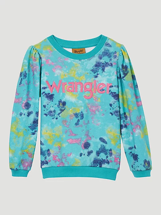 GIRL'S PUFF SLEEVE GRAPHIC FLEECE SWEATSHIRT IN TEAL