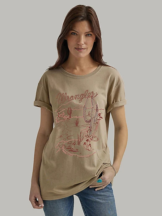 WOMEN'S WRANGLER WESTERN GRAPHIC BOYFRIEND TEE IN TRENCH COAT HEATHER