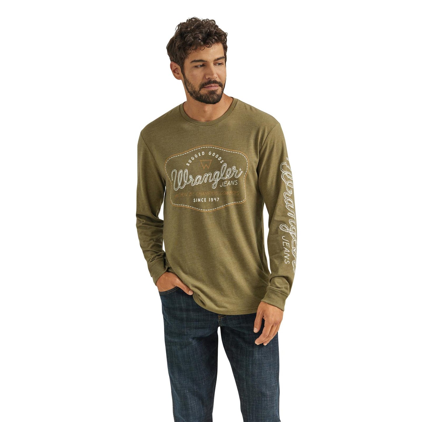 Wrangler® Graphic Long Sleeve T-Shirt - Regular Fit - Burnt Olive Heather