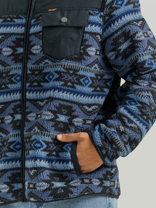 MEN'S WRANGLER ZIP FRONT LIGHTWEIGHT RIPSTOP YOKE SHERPA JACKET IN BLUE SHADOW