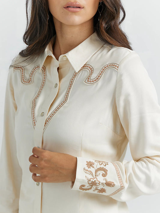 WOMEN'S FANCY EMBROIDERY RODEO SNAP SHIRT IN CREAM