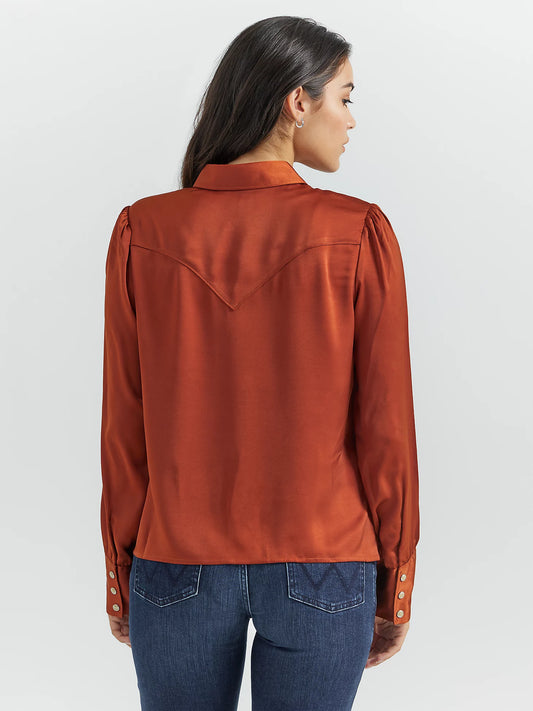 Women's Satin Rodeo Blouse in Burnt Orange