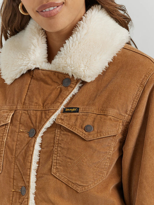 WOMEN'S WESTERN SHERPA LINED CORDUROY WRANGE COAT IN TAN