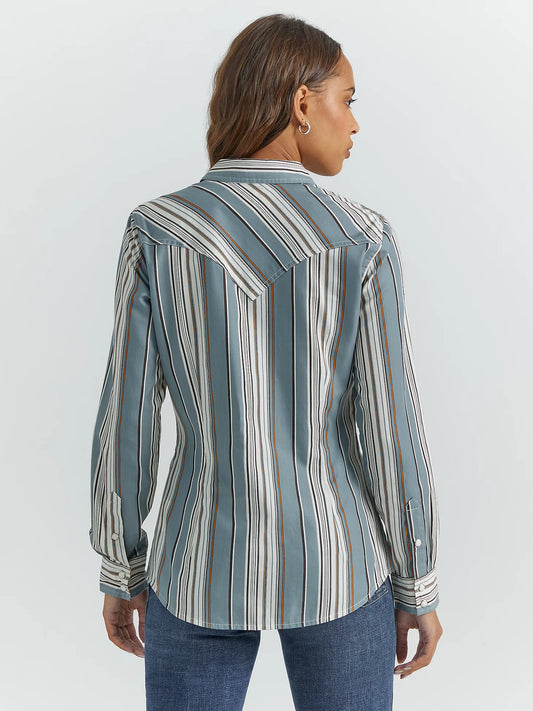 WOMEN'S WRANGLER ALL OCCASION WESTERN SNAP SHIRT IN BLUE STRIPE