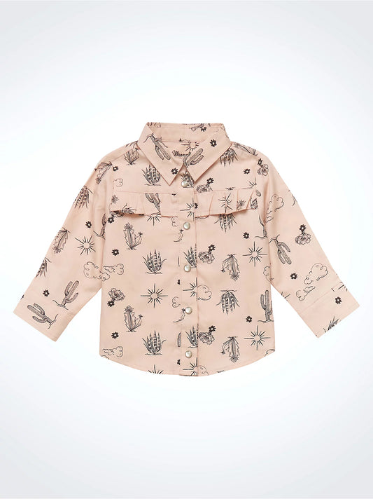 Little Girl's Ruffle Yoke Print Western Snap Shirt