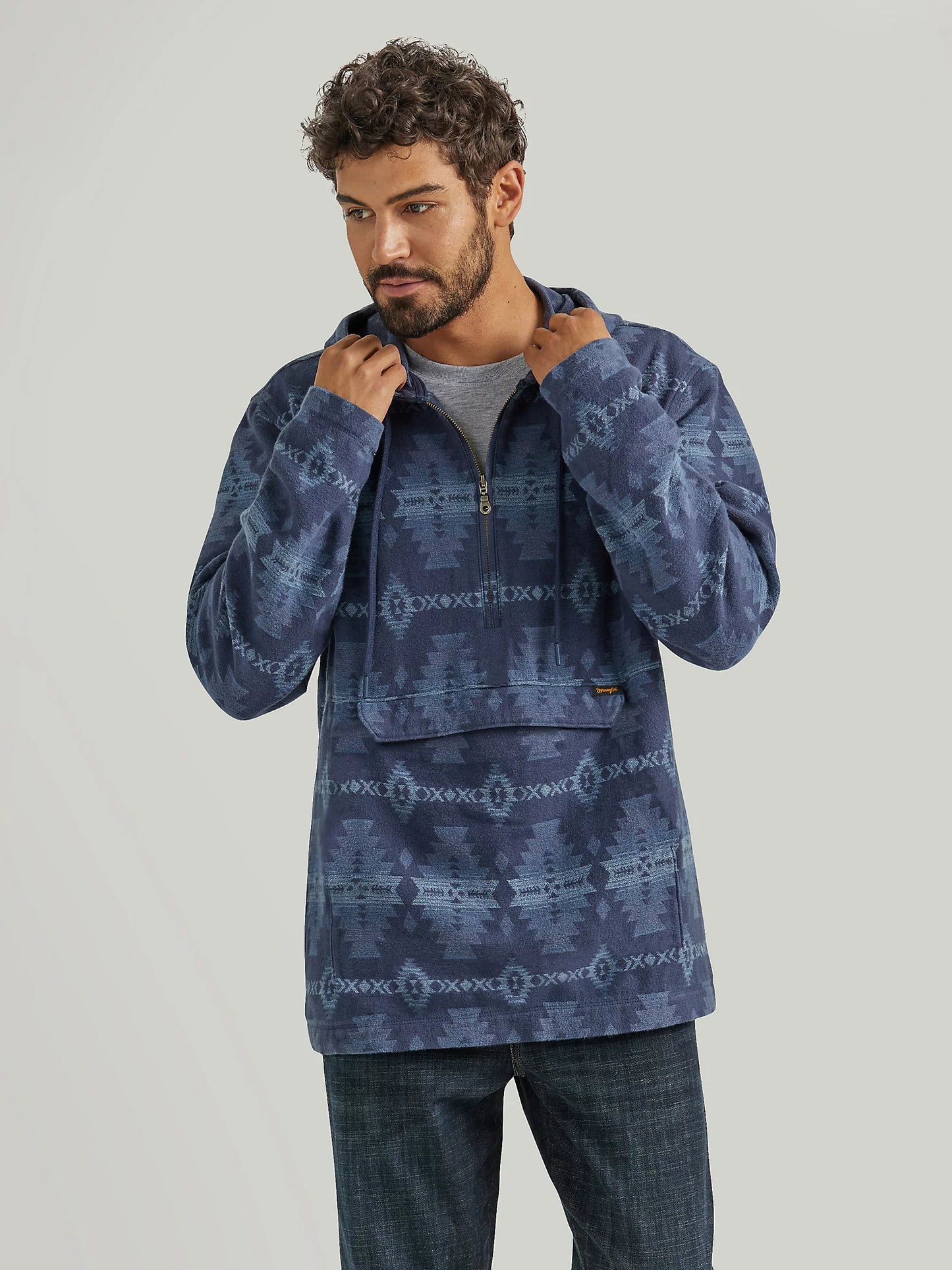 Quarter Zip Hooded Popover Jacket in Sapphire Way