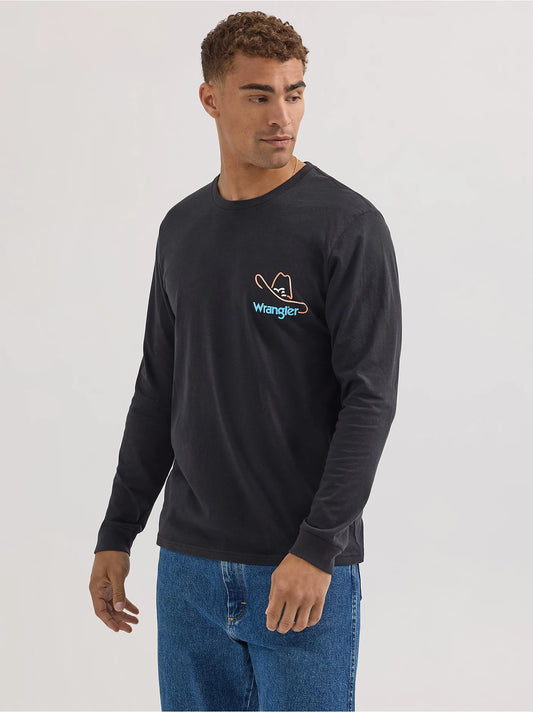 Men's Long Sleeve Cowboy Back Graphic T-Shirt in Jet Black