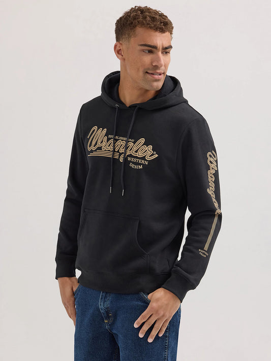 Men's Wrangler Logo Arm Hit Pullover Hoodie in Jet Black