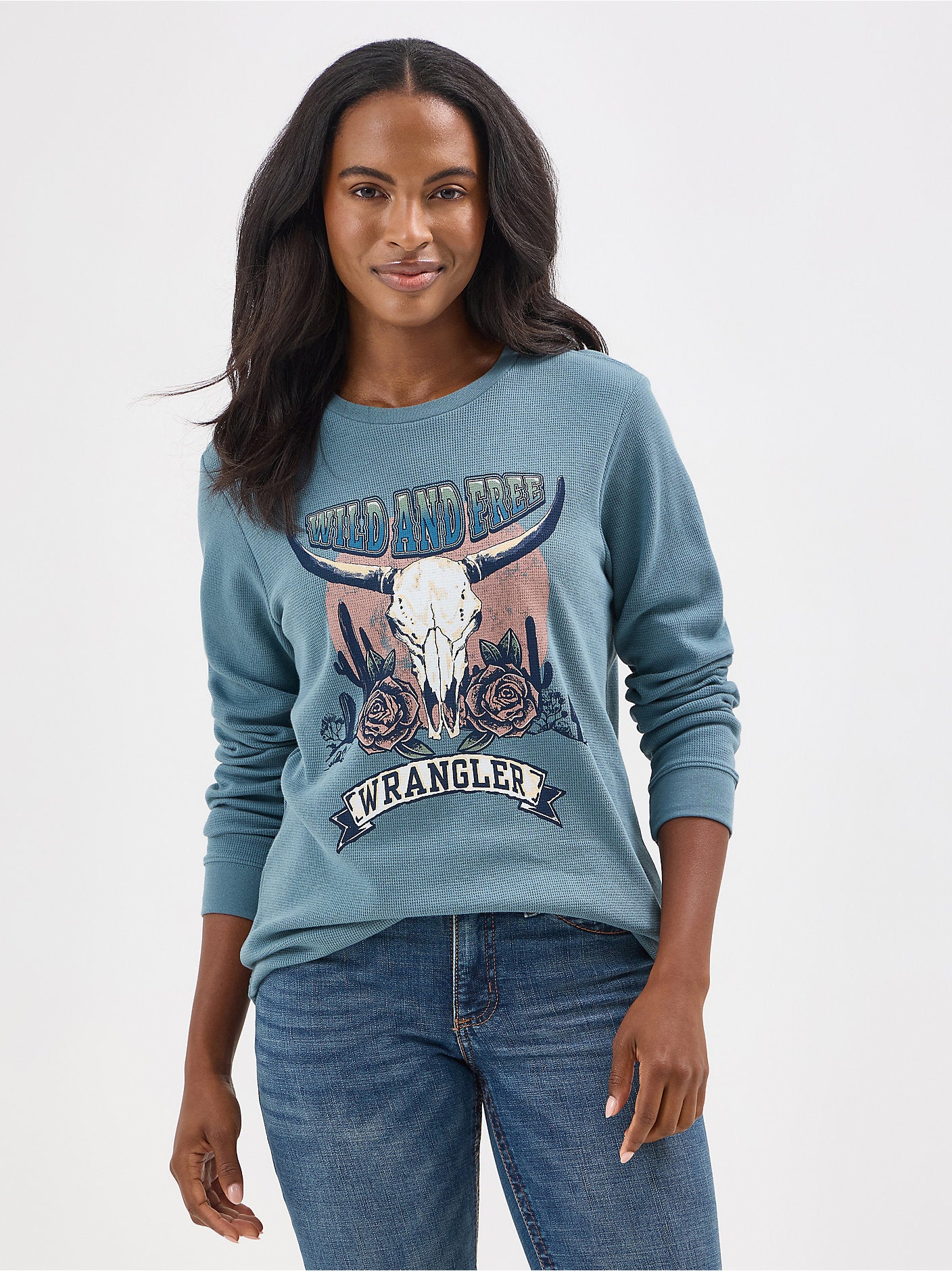 Women's Long Sleeve Thermal Graphic Tee in Goblin Blue