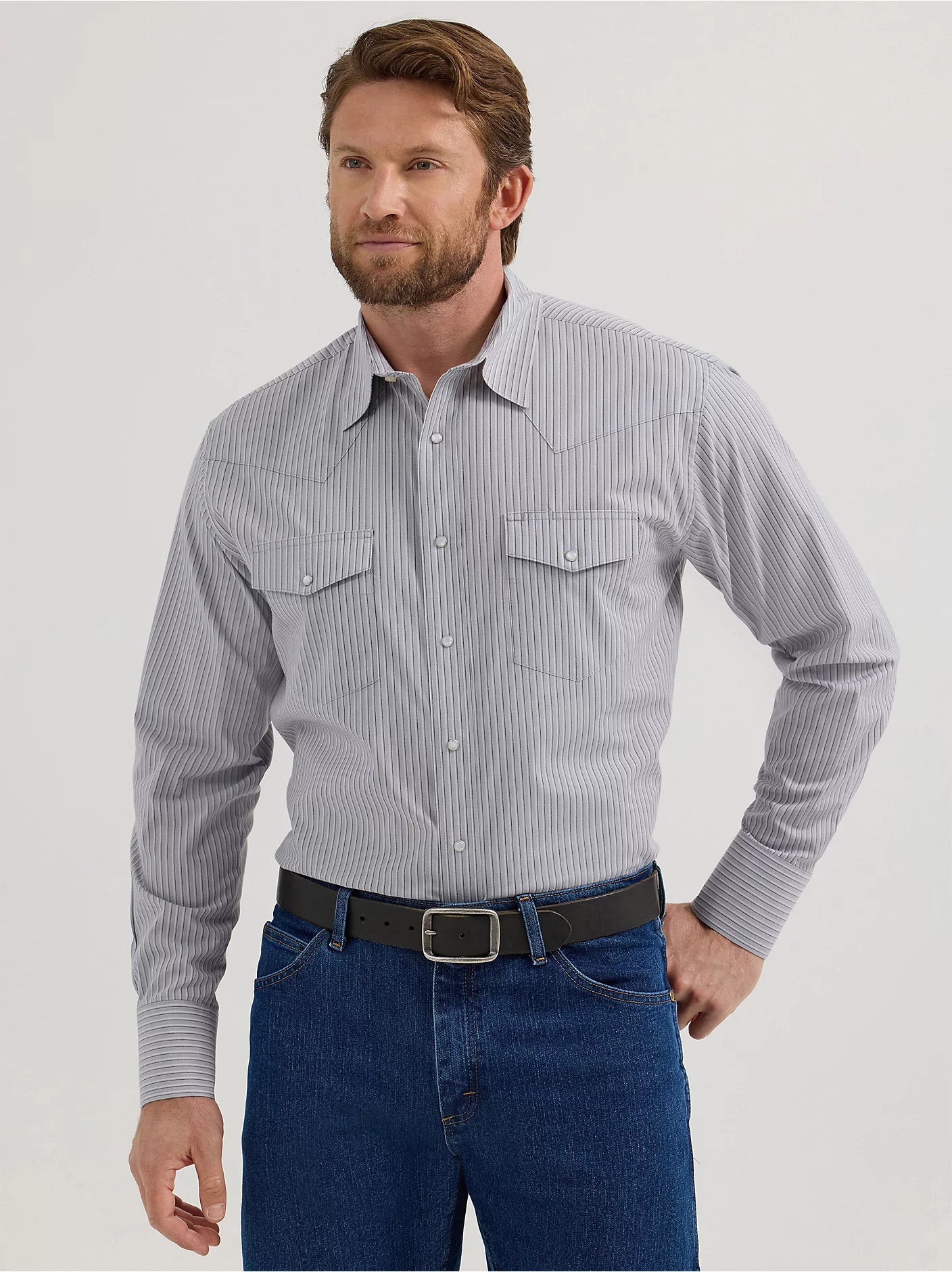 Men's Wrinkle Resist Long Sleeve Western Snap Stripe Shirt