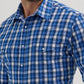 Men's Wrinkle Resist Long Sleeve Western Snap Plaid Shirt in Vivid Blue Plaid