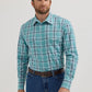 Men's Wrinkle Resist Long Sleeve Western Snap Plaid Shirt in Mint Plaid