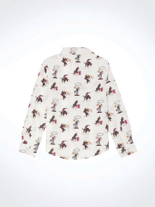 Girl's Bold Print Western Snap Shirt in White