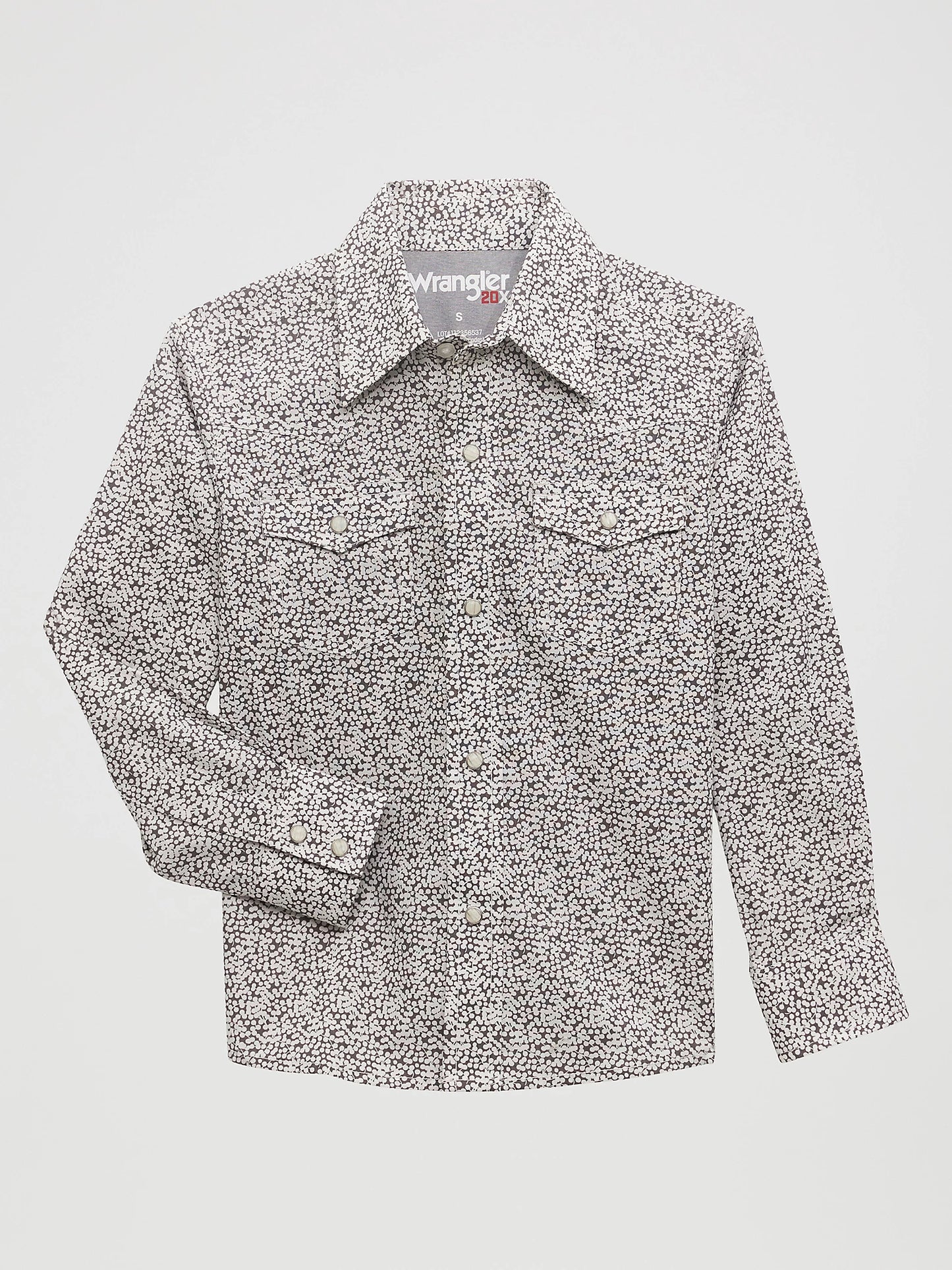 Boy's Wrangler® 20X® Advanced Comfort Western Snap Print Shirt in Gray Orb Print