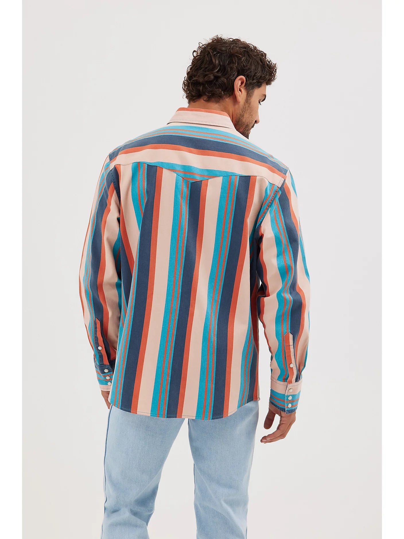 Vintage-Inspired Brushpopper Western Snap Work shirt in Peachy Stripe