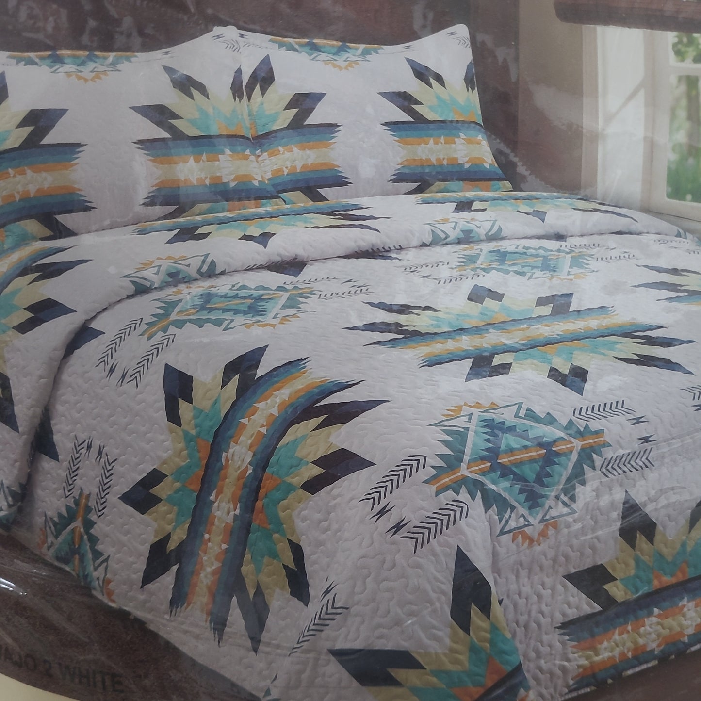 King White Navajo 3pc Bedspread Quilt