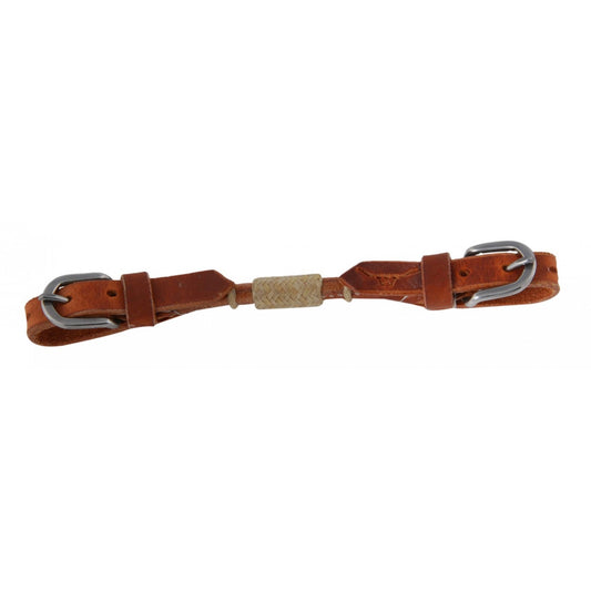 HARNESS LEATHER ROUNDED CURB STRAP WITH ½BRAIDED RAWHIDE