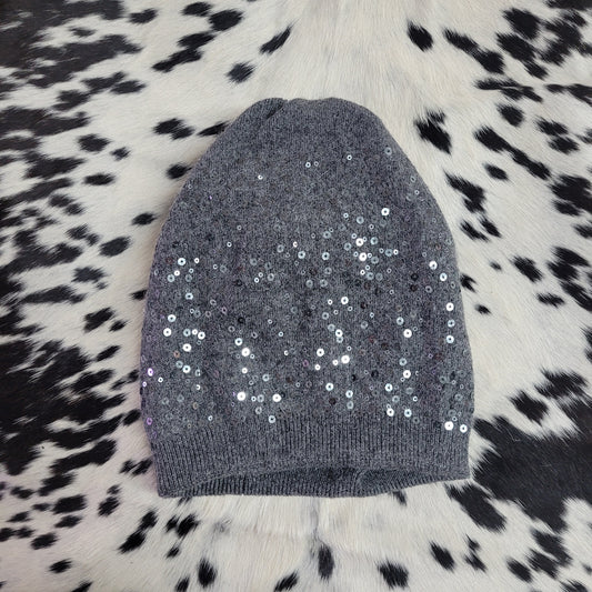 Wool Blend Sequins Charcoal Winer Toque