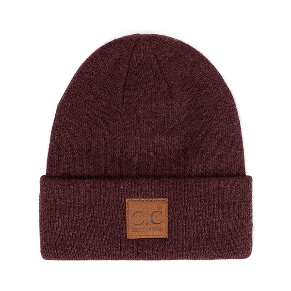 C.C Heather Classic Beanie Hat with C.C Suede Patch