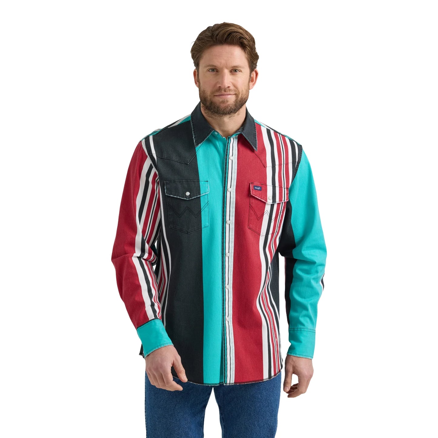 Wrangler Men's Multicolor Brush popper Stripe Snap Shirt