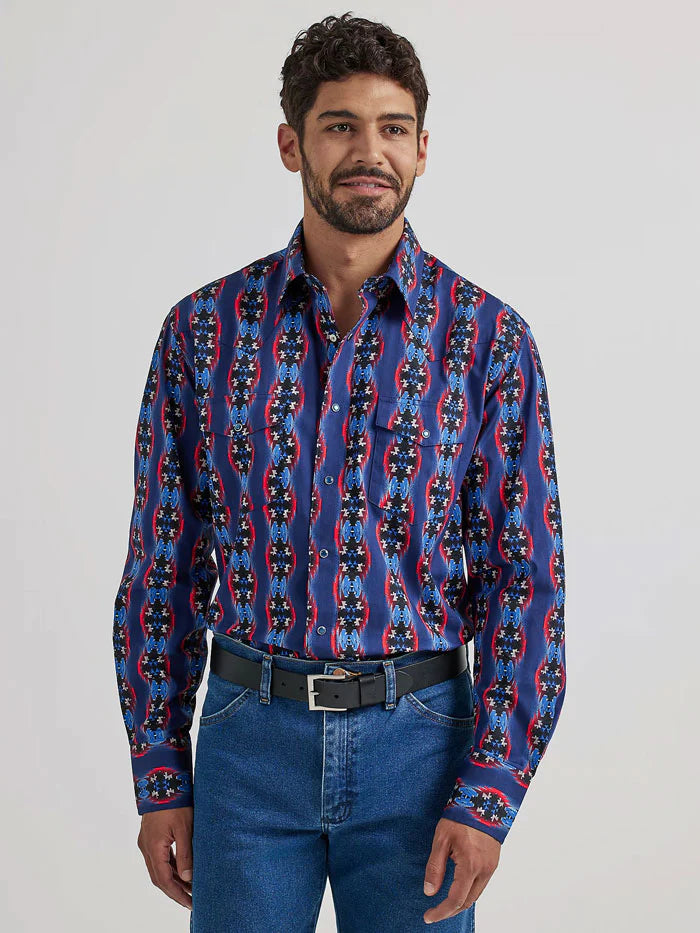 Men's Checotah® Long Sleeve Western Snap Printed Shirt in NAVY