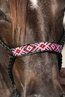 PC Beaded Cowboy Braided Rope Halter with 10' Lead - Black/Pink