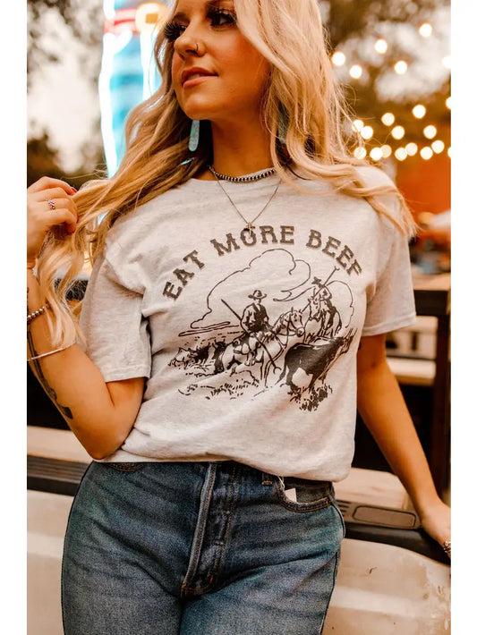 Eat More Beef Western Graphic Tee - Light Ash